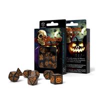 Q-Workshop Halloween Pumpkin Dice Set Black Orange 7pc RPG DnD Polyhedral