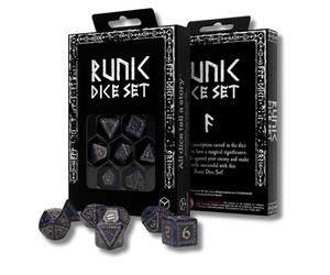 Q-WORKSHOP Rune Dice Set 7-Piece Blue Gold Polyhedral RPG DnD