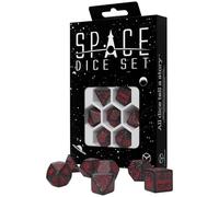Q-Workshop Space Dice Set Voyager RPG Dice - Shimmering Black with Red Engravings - Ideal for Tabletop Games & RPGs - 7 Polyhedral Dice - (D4, D6, D8, 2D10, D12, D20)