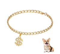 Q.Y.HOME Gold Chain Cat and Dog Collar Cuban Link Necklace with Crystal Dollar Sign Pendant Cute Fashion Pet Jewelry Chain Accessories Bring Jewelry Box Cat and Dog Universal (L)