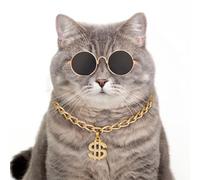 Q.Y.HOME Gold Chain Cat and Dog Collar Cuban Link Necklace with Crystal Dollar Sign Pendant Cute Fashion Pet Jewelry Chain Accessories Bring Jewelry Box Cat and Dog Universal (S)