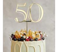 Q085 Acrylic Gold 50 Cake Topper, Elegant Number 50 Cake Topper, 50th Birthday Toppers, Happy Fifty Birth day Decorations for 50th Birthday Anniversary Party Decoration Supplies
