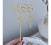 Q099 Miss to Mrs Cake Topper, Gold Acrylic Miss To Mrs Cake Topper, Wedding Bridal Shower, Gold Mirror Acrylic Cake Decoration, Wedding Engagement Party Decoration