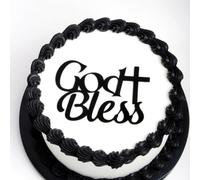Q137 Black Bless Cake Topper - Divine Celebration Elegant Cake Decor, First Communion Cake Decoration for Baptism,First Holy Communion Divine Celebration Christening Celebrations