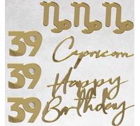 Q228 Capricorn Cake Toppers, 39 Cupcake Topper, thirty nine Birthday Cake Toppers, Acrylic Gold Constellation Capricorn Cupcake Picks December January Horoscope Astrology Party Supplies