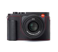 Q3 Vintage Genuine Leather Camera Case Handmade Half-Wrap Camera Protector with Aluminum Baseplate for Leica Q3 (Black - PalmSwell Texture Red Line)