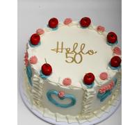 Q357 Hello 50 Cake Topper - Happy 50th Birthday Party Decorations, Gold 50th Birthday Cake Decor Supplies for 50th Anniversary or fifty Birthday Party,Photo Booth Props