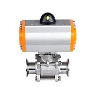 Q681F-16F 1inch Chuck 50.5 SS304 Three Piece Stainless Steel High Platform Tri Clamp Ferrule Type Ball Valve with Double Acting Cylinder 1Pcs