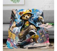 Q6A9Z3W7R Skate Bear 3D Microfiber Throw Blanket Soft Fleece Sofa Decor | 40x50inch plush microfiber lightweight warmth sofa throw urban style fleece home decor print gift travel