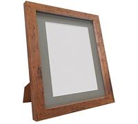 Q7 Picture Photo Frame, Vintage Wood with Dark Grey Mount, 50 x 40 cm Image Size 16 x 12 Inch, Plastic Glass