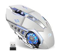 Q85 Rechargeable Wireless Gaming Mouse, 2.4G LED Optical Silent Wireless Computer Mouse with 4 LED Light, 3 Adjustable DPI, Ergonomic Design, Auto Sleeping (Silver)