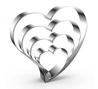QAAQS Heart Cookie Cutter Set - 4 Piece Valentine's Heart Shaped Cookie Cutters - Stainless Steel