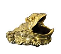 Qabinvoe Feng Shui Money Frog Candy Dish, Lucky Money Toad Key Bowl,Sculpture Table Art Decoration Sundries Container Storage,Metallic,27.5cm