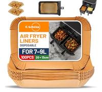 QAchoice Air Fryer Liners Disposable 100 Pack, 20 x 13cm Rectangular Non-Stick Greaseproof Parchment Paper, Baking Paper for Ninja Dual Zone Air Fryers, Compatible with Most 7-9L Air Fryers