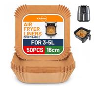 QAChoice Air Fryer Liners Disposable 50PCS, 16cm Square Baking Parchment Paper Liners, Non-Stick Greaseproof Air Fryer Accessories Compatible Ninja AF160UK, COSORI 4.7L, Tower 4L, Tefal Easy Fry 4.2L