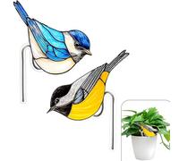 QACUU 2 Pack Colourful Robin Plant Pot Hangers, Cute Acrylic Robin Garden Ornaments for Pots and Planters, Small Animal Ornaments for Garden Decor Outdoor