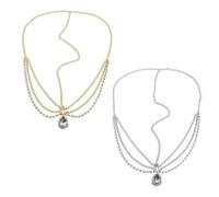 QACUU 2PCS Bohemian Head Chain Set with Sparkly Crystal Waterdrop Pendants, Elegant Hair Jewellery Silver for Women, Vintage Style Festival Headdress for Wedding, Music Festival, Daily Look