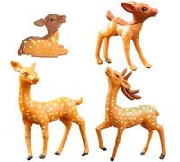 QACUU 4PCS Miniature Deer Figurines - Realistic Sika Deer Sculptures, White, Matte Finish - Decorative Animal Ornaments for Garden, Bonsai, Terrarium & Home Decor