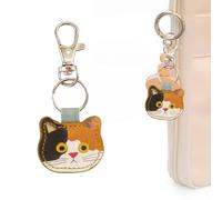 QACUU Cute Cat Head Keyring PU Leather Bag Charm, Funny Leather Pet Memorial Keychain with Cartoon Cat Print, Gift for Girls, Lightweight Keyring for Cheap Gifts and Everyday Cute Things