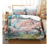 QADDKRTEV Cherry Blossom Duvet Cover Set 3 PCS Hotel Quality Quilt Cover Bed Sets Bed Covers with Pillowcases with Zipper Closure Ultra Soft Hypoallergenic Microfiber Single(140x200cm)