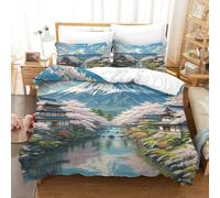 QADDKRTEV Cherry Blossom Duvet Cover Set 3 PCS Hotel Quality Quilt Cover Bedding Set Bed Covers with Pillowcases with Zipper Closure Breathable Stylish Comforter Single(140x200cm)