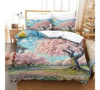 QADDKRTEV Cherry Blossom Duvet Cover Sets 3 PCS Hotel Quality Quilt Cover Bedding Bed Covers with Pillowcases with Zipper Closure Ultra Soft Anti Allergic Microfiber Single(140x200cm)