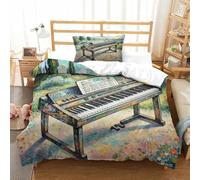 QADDKRTEV Electronic Keyboard Duvet Cover Sets 3 PCS Hotel Quality Quilt Cover Bedding Bed Covers with Pillowcases with Zipper Closure Breathable Stylish Comforter Single(135x200cm)