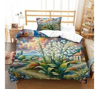 QADDKRTEV Lily of The Valley 3D Printed Comforter Cover Set Duvet Cover Bedding Set for Kids Teens Boys Room Decor Microfiber Quilt Cover 3 Pcs with Pillow Case Hidden Zipper Single（135x200cm）