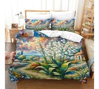 QADDKRTEV Lily of The Valley 3D Printed Comforter Cover Set Duvet Cover Bedding Set for Kids Teens Boys Room Decor Microfiber Quilt Cover 3 Pcs with Pillow Case Hidden Zipper Single（140x200cm）