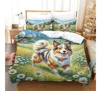 QADDKRTEV Shetland Sheepdog Duvet Cover 3 PCS Hotel Quality Quilt Cover Bedding Set Bed Covers with Pillowcases with Zipper Closure Hypoallergenic Soft Breathable Microfiber Single（140x200cm）