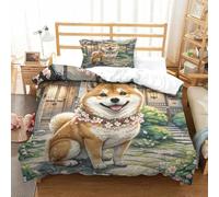 QADDKRTEV Shiba Inu Duvet Cover 3 PCS Hotel Quality Quilt Cover Bedding Bed Covers with Pillowcases with Zipper Closure Hypoallergenic Soft Breathable Microfiber Single（135x200cm）