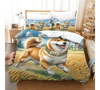QADDKRTEV Shiba Inu Duvet Cover 3 PCS Hotel Quality Quilt Cover Bedding Set Bed Covers with Pillowcases with Zipper Closure Hypoallergenic Soft Breathable Microfiber Super King（260x220cm）