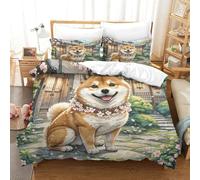 QADDKRTEV Shiba Inu Duvet Cover Set 3 PCS Hotel Quality Quilt Cover Bedding Set Bed Covers with Pillowcases with Zipper Closure Hypoallergenic Soft Breathable Microfiber Super King（260x220cm）