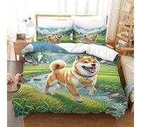 QADDKRTEV Shiba Inu Duvet Cover Set 3 PCS Hotel Quality Quilt Cover Bedding Sets Bed Covers with Pillowcases with Zipper Closure Hypoallergenic Soft Breathable Microfiber Double（200x200cm）