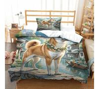 QADDKRTEV Shiba Inu Duvet Cover Sets 3 PCS Hotel Quality Quilt Cover Bedding Set Bed Covers with Pillowcases with Zipper Closure Hypoallergenic Soft Breathable Microfiber Single（135x200cm）