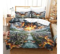 QADDKRTEV The Dragon 3D Printed Comforter Cover Set Duvet Cover Bedding Set for Kids Teens Boys Room Decor Microfiber Quilt Cover 3 Pcs with Pillow Case Hidden Zipper Double（200x200cm）