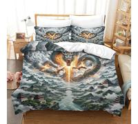 QADDKRTEV The Dragon Duvet Cover Set 3 PCS Hotel Quality Quilt Cover Bed Sets Bed Covers with Pillowcases with Zipper Closure Ultra Soft Anti Allergic Microfiber Single（140x200cm）