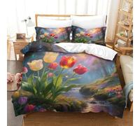 QADDKRTEV Tulip 3D Printed Duvet Cover Set Bedding Set,Soft Microfiber Pillowcases,Hidden Zipper Quilt Cover Easy Care Comforter Cover for Kids Boys Girls Teens Single（140x200cm）