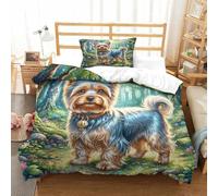 QADDKRTEV Yorkshire Terrier Duvet Cover Set 3 PCS Hotel Quality Quilt Cover Bedding Set Bed Covers with Pillowcases with Zipper Closure Ultra Soft Anti Allergic Microfiber Single（135x200cm）