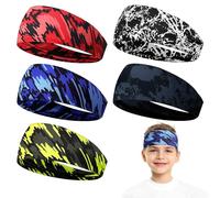 Qaestuan Pack of 5 Sports Headband for Men, Sweatband Forehead, Stretchy Headband, Sports Non-Slip Hair Band for Running, Cross Training, Yoga and Bicycle Helmet