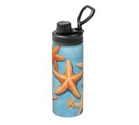 qahuopp Blue Background Starfish Print Insulated Water Bottle 18 Oz Stainless Steel Sport Bottles For Gym Travel Outdoor