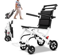 qajexluz Folding Wheelchair Lightweight Portable Travel Chair for Adults, Ergonomic Design Wheelchair with Adjustable Safety Strap, Handbrakes and PU Wheels A