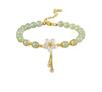 QAJXKZRQF Peach Blossoms sterling silver 925 Hotan Jade bracelet, women's new Chinese style China-Chic flower bracelet, an ins pearl hand string gift that makes women enchant