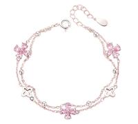 QAJXKZRQF Pink diamond white diamond double-layer clover bracelet, women's light luxury, small fresh temperament, niche exquisite birthday gift 2026 new item