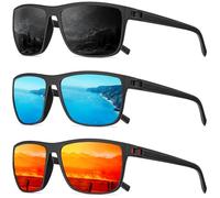 QALLY Men's Polarized Sunglasses Retro Sports Polarized Sunglasses for Men Square Outdoors Sunglasses with UV400 Protection, Black/Blue/Red, Medium