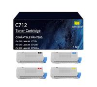 QALOP C712 Toner Cartridges Compatible 46507616 46507615 46507614 46507613 | Replacement for OKI C712 Toner Cartridge for C712n C712dn C712dnw Printer, with chip(4 colors)