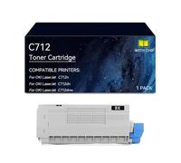 QALOP C712 Toner Cartridges Compatible 46507616 46507615 46507614 46507613 | Replacement for OKI C712 Toner Cartridge for C712n C712dn C712dnw Printer, with chip(Black)