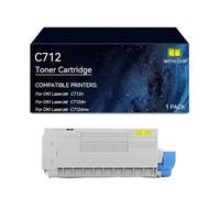 QALOP C712 Toner Cartridges Compatible 46507616 46507615 46507614 46507613 | Replacement for OKI C712 Toner Cartridge for C712n C712dn C712dnw Printer, with chip(Yellow)