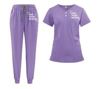 Qalviora Custom Women's Scrubs Tops & Jogger Pants Suit Customisable Medical Scrub Uniform Nurse Workwear with Pockets for Nurses Estheticians Clinics Light Purple