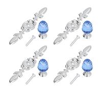 Qalvona Crystal Handle with Plate, Zinc Alloy Drawer Pulls, 4 Pcs, 4.7x1.3 Inch - Durable Material, European Style, Ideal for Cabinets and Dressers (Blue)